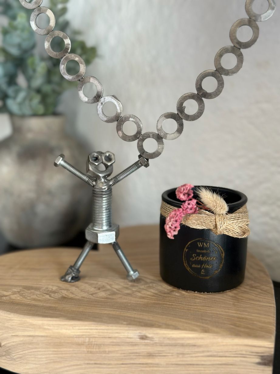 Holzherz mit Metalfigur und Duftkerze